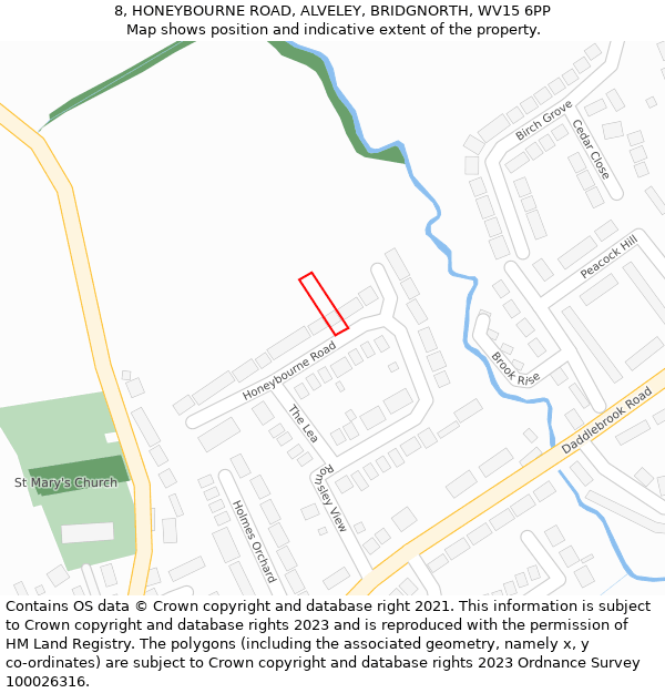 8, HONEYBOURNE ROAD, ALVELEY, BRIDGNORTH, WV15 6PP: Location map and indicative extent of plot