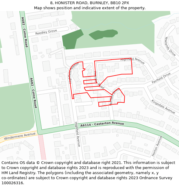 8, HONISTER ROAD, BURNLEY, BB10 2PX: Location map and indicative extent of plot