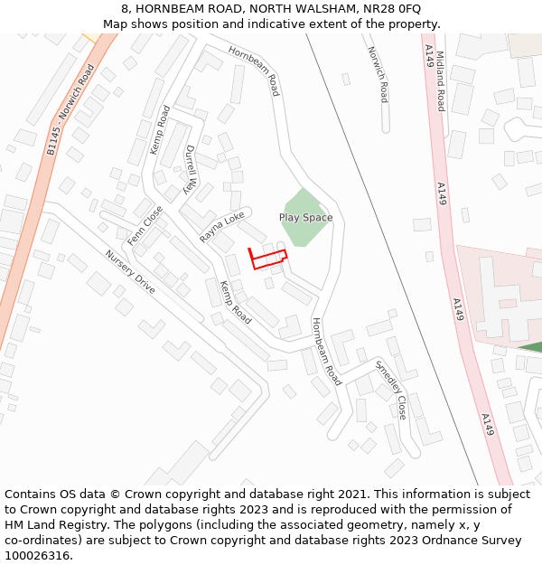 8, HORNBEAM ROAD, NORTH WALSHAM, NR28 0FQ: Location map and indicative extent of plot