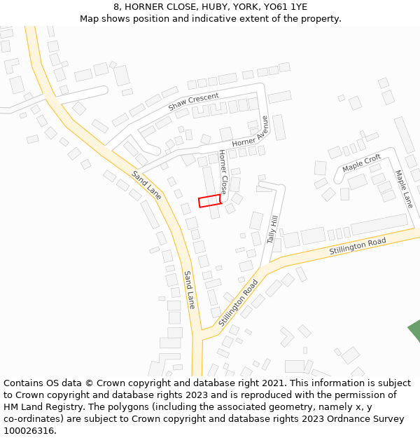 8, HORNER CLOSE, HUBY, YORK, YO61 1YE: Location map and indicative extent of plot