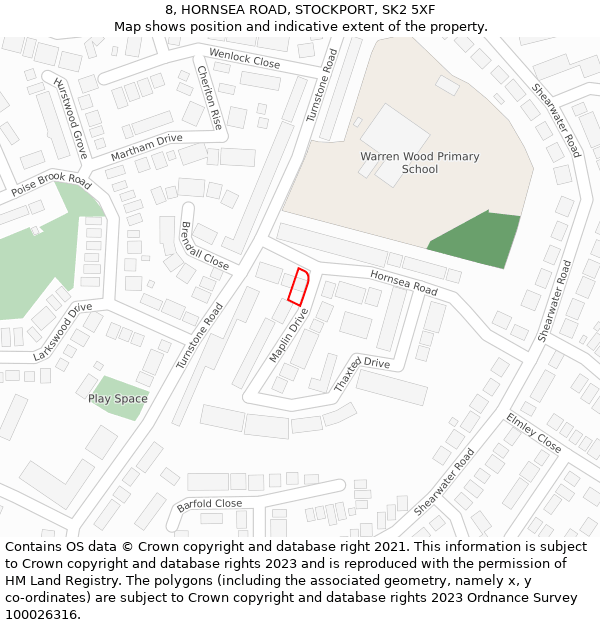 8, HORNSEA ROAD, STOCKPORT, SK2 5XF: Location map and indicative extent of plot