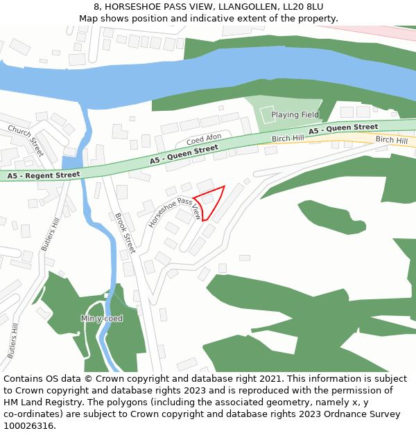 8, HORSESHOE PASS VIEW, LLANGOLLEN, LL20 8LU: Location map and indicative extent of plot