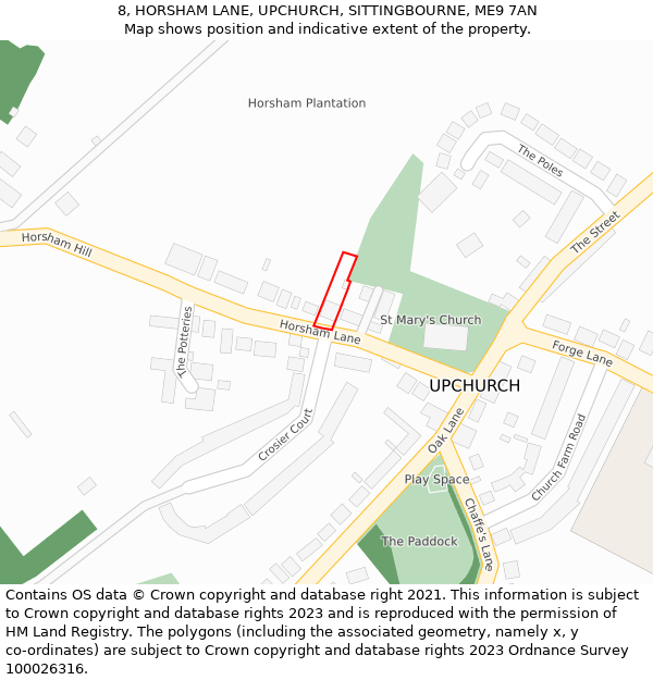 8, HORSHAM LANE, UPCHURCH, SITTINGBOURNE, ME9 7AN: Location map and indicative extent of plot