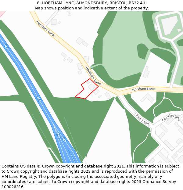 8, HORTHAM LANE, ALMONDSBURY, BRISTOL, BS32 4JH: Location map and indicative extent of plot