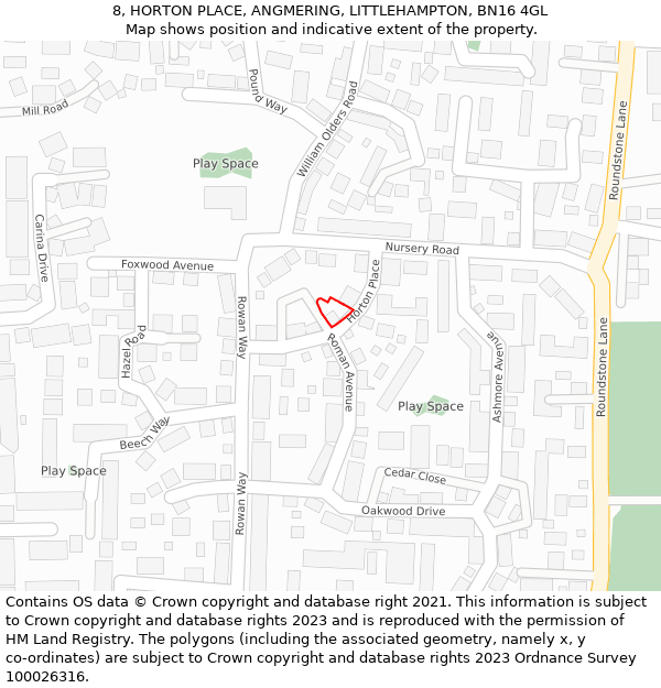 8, HORTON PLACE, ANGMERING, LITTLEHAMPTON, BN16 4GL: Location map and indicative extent of plot