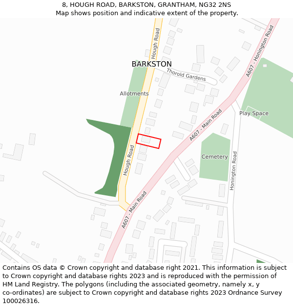 8, HOUGH ROAD, BARKSTON, GRANTHAM, NG32 2NS: Location map and indicative extent of plot