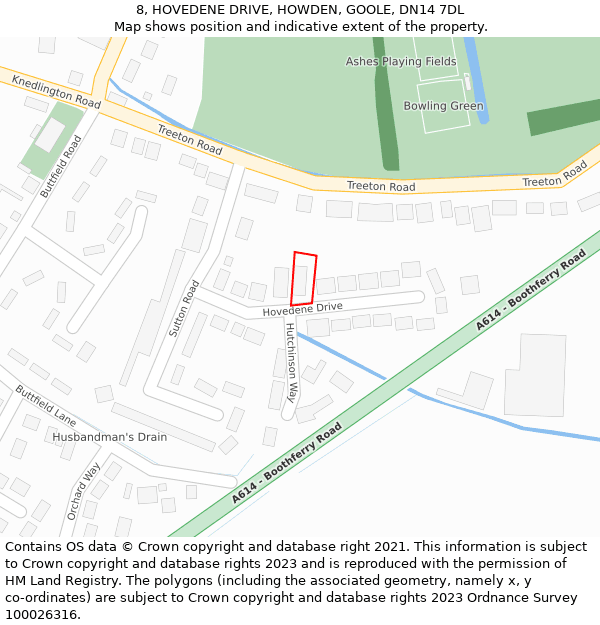 8, HOVEDENE DRIVE, HOWDEN, GOOLE, DN14 7DL: Location map and indicative extent of plot