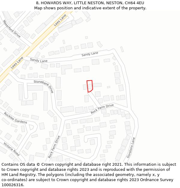 8, HOWARDS WAY, LITTLE NESTON, NESTON, CH64 4EU: Location map and indicative extent of plot