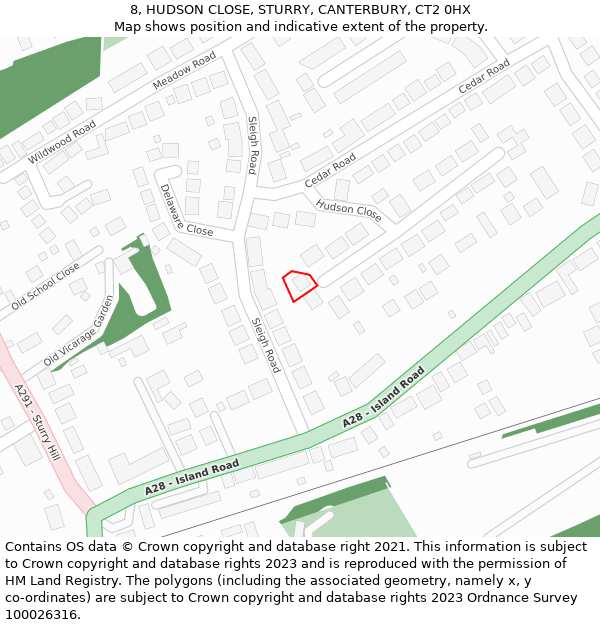 8, HUDSON CLOSE, STURRY, CANTERBURY, CT2 0HX: Location map and indicative extent of plot