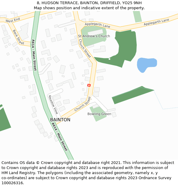 8, HUDSON TERRACE, BAINTON, DRIFFIELD, YO25 9NH: Location map and indicative extent of plot