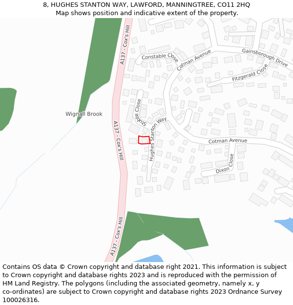 8, HUGHES STANTON WAY, LAWFORD, MANNINGTREE, CO11 2HQ: Location map and indicative extent of plot