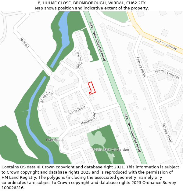 8, HULME CLOSE, BROMBOROUGH, WIRRAL, CH62 2EY: Location map and indicative extent of plot