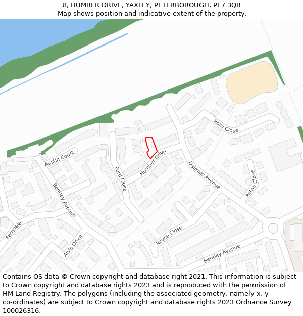 8, HUMBER DRIVE, YAXLEY, PETERBOROUGH, PE7 3QB: Location map and indicative extent of plot