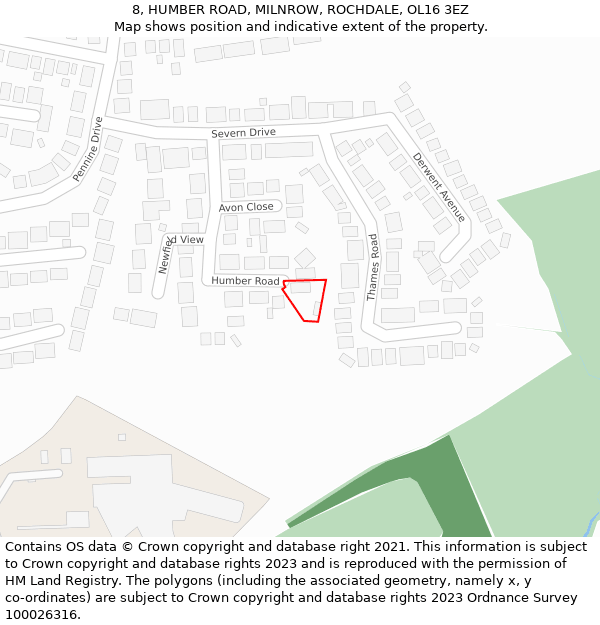 8, HUMBER ROAD, MILNROW, ROCHDALE, OL16 3EZ: Location map and indicative extent of plot
