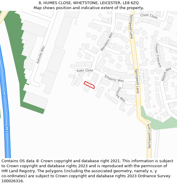 8, HUMES CLOSE, WHETSTONE, LEICESTER, LE8 6ZQ: Location map and indicative extent of plot