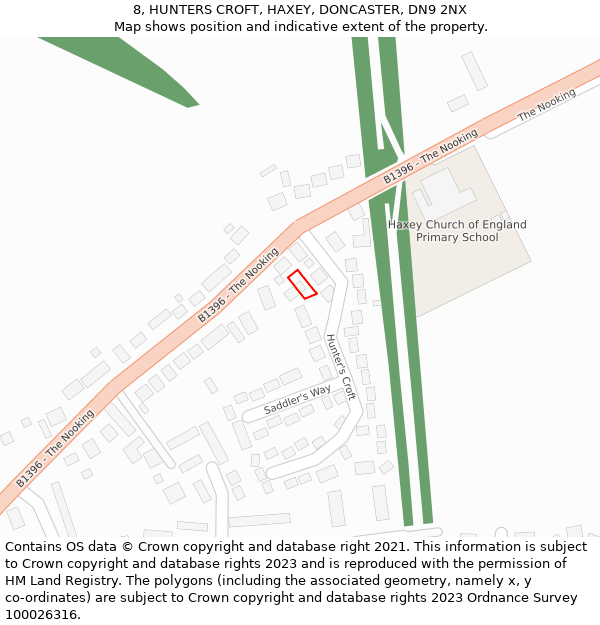 8, HUNTERS CROFT, HAXEY, DONCASTER, DN9 2NX: Location map and indicative extent of plot