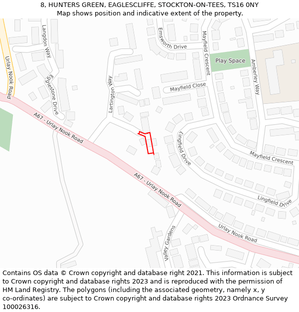 8, HUNTERS GREEN, EAGLESCLIFFE, STOCKTON-ON-TEES, TS16 0NY: Location map and indicative extent of plot