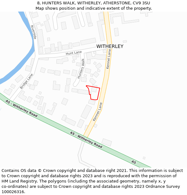 8, HUNTERS WALK, WITHERLEY, ATHERSTONE, CV9 3SU: Location map and indicative extent of plot