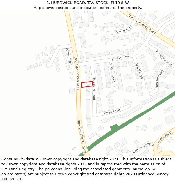 8, HURDWICK ROAD, TAVISTOCK, PL19 8LW: Location map and indicative extent of plot