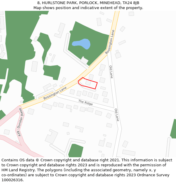 8, HURLSTONE PARK, PORLOCK, MINEHEAD, TA24 8JB: Location map and indicative extent of plot
