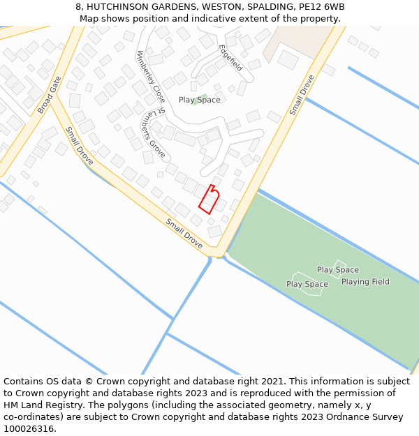 8, HUTCHINSON GARDENS, WESTON, SPALDING, PE12 6WB: Location map and indicative extent of plot