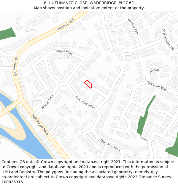 8, HUTHNANCE CLOSE, WADEBRIDGE, PL27 6FJ: Location map and indicative extent of plot