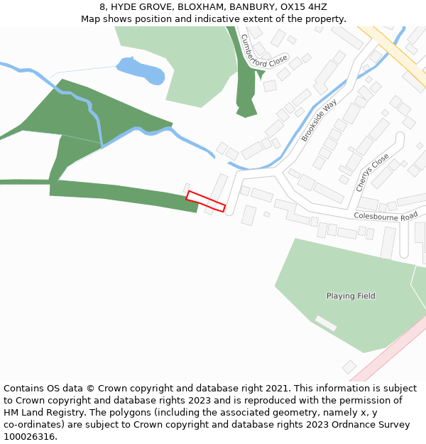 8, HYDE GROVE, BLOXHAM, BANBURY, OX15 4HZ: Location map and indicative extent of plot
