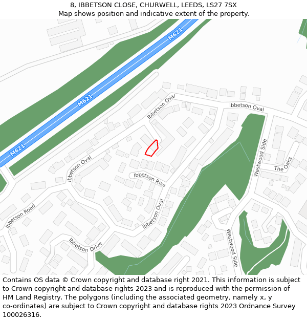 8, IBBETSON CLOSE, CHURWELL, LEEDS, LS27 7SX: Location map and indicative extent of plot