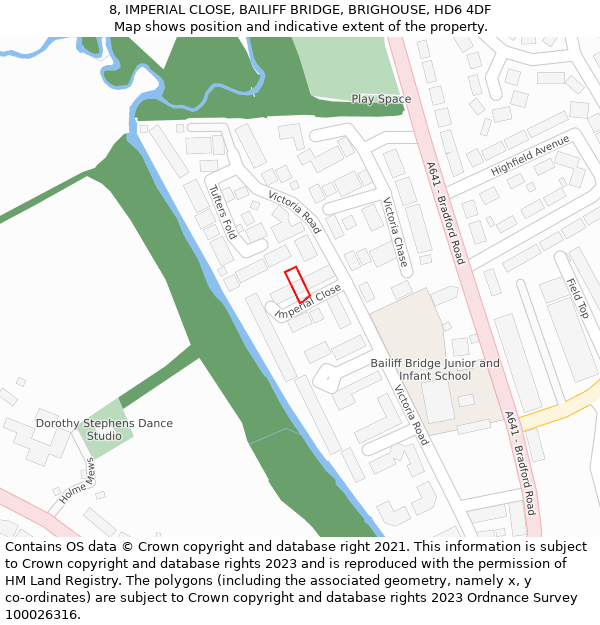 8, IMPERIAL CLOSE, BAILIFF BRIDGE, BRIGHOUSE, HD6 4DF: Location map and indicative extent of plot