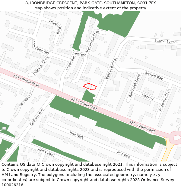 8, IRONBRIDGE CRESCENT, PARK GATE, SOUTHAMPTON, SO31 7FX: Location map and indicative extent of plot