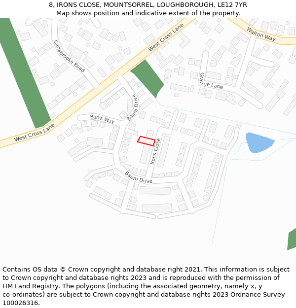 8, IRONS CLOSE, MOUNTSORREL, LOUGHBOROUGH, LE12 7YR: Location map and indicative extent of plot