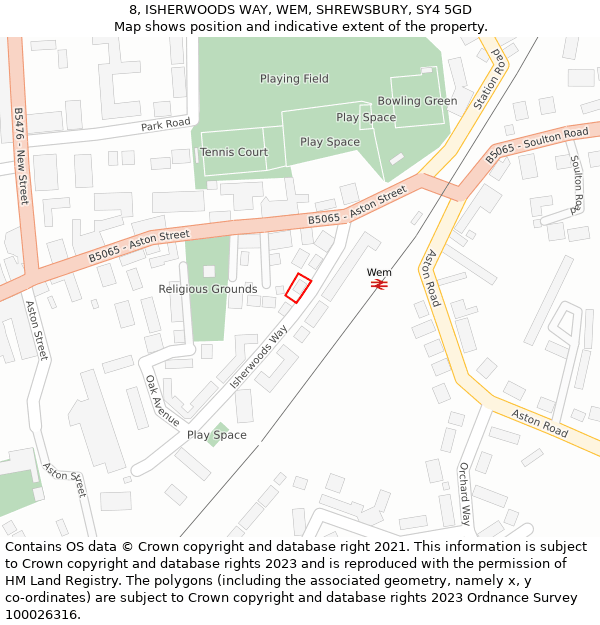 8, ISHERWOODS WAY, WEM, SHREWSBURY, SY4 5GD: Location map and indicative extent of plot