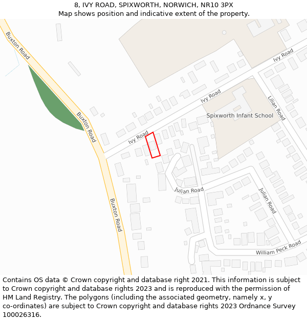 8, IVY ROAD, SPIXWORTH, NORWICH, NR10 3PX: Location map and indicative extent of plot