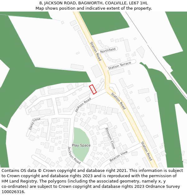 8, JACKSON ROAD, BAGWORTH, COALVILLE, LE67 1HL: Location map and indicative extent of plot