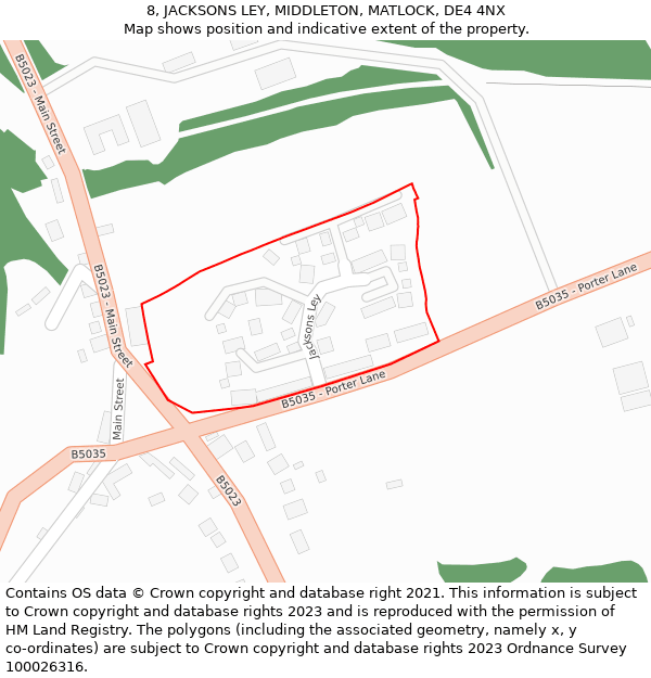 8, JACKSONS LEY, MIDDLETON, MATLOCK, DE4 4NX: Location map and indicative extent of plot