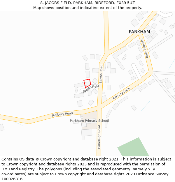 8, JACOBS FIELD, PARKHAM, BIDEFORD, EX39 5UZ: Location map and indicative extent of plot