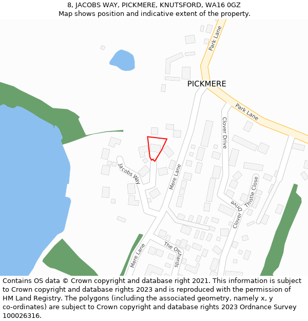 8, JACOBS WAY, PICKMERE, KNUTSFORD, WA16 0GZ: Location map and indicative extent of plot