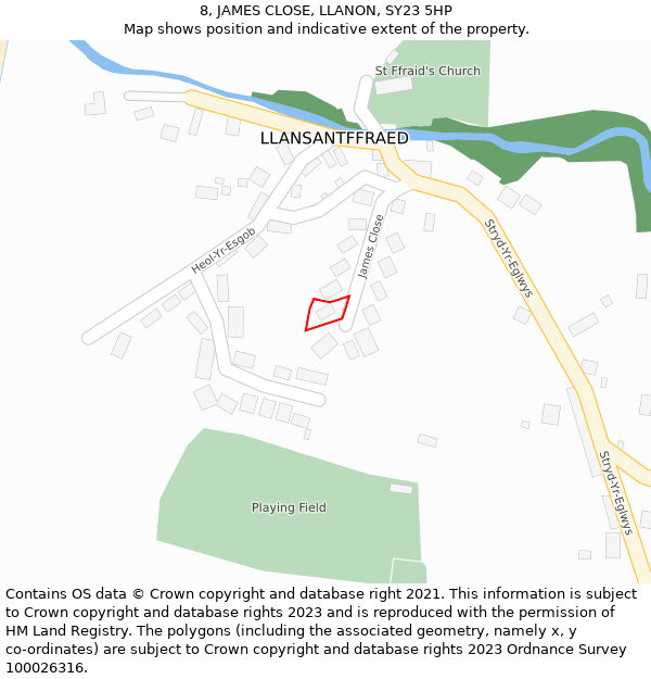 8, JAMES CLOSE, LLANON, SY23 5HP: Location map and indicative extent of plot