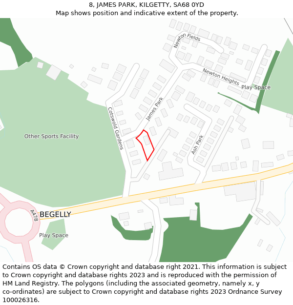 8, JAMES PARK, KILGETTY, SA68 0YD: Location map and indicative extent of plot