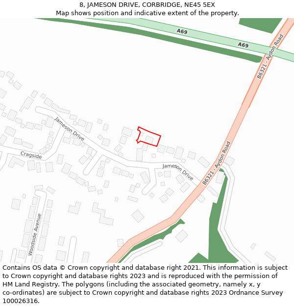 8, JAMESON DRIVE, CORBRIDGE, NE45 5EX: Location map and indicative extent of plot