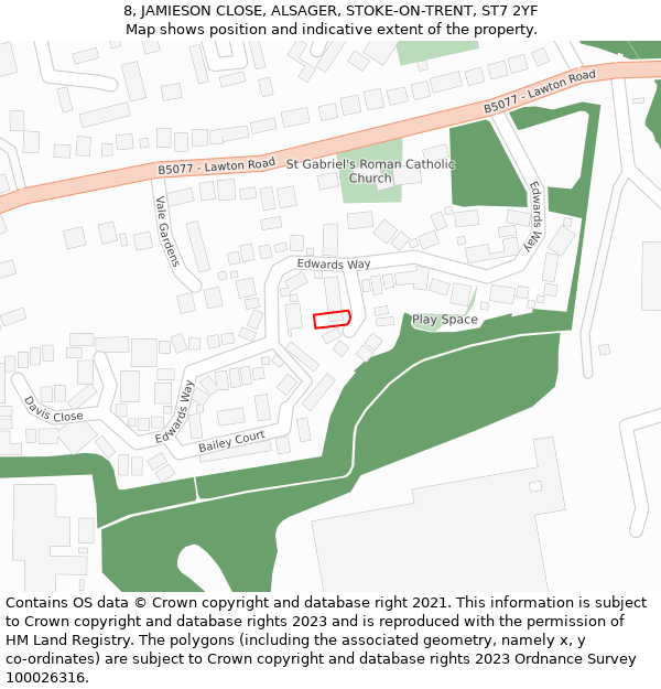 8, JAMIESON CLOSE, ALSAGER, STOKE-ON-TRENT, ST7 2YF: Location map and indicative extent of plot