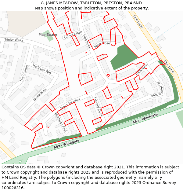 8, JANES MEADOW, TARLETON, PRESTON, PR4 6ND: Location map and indicative extent of plot