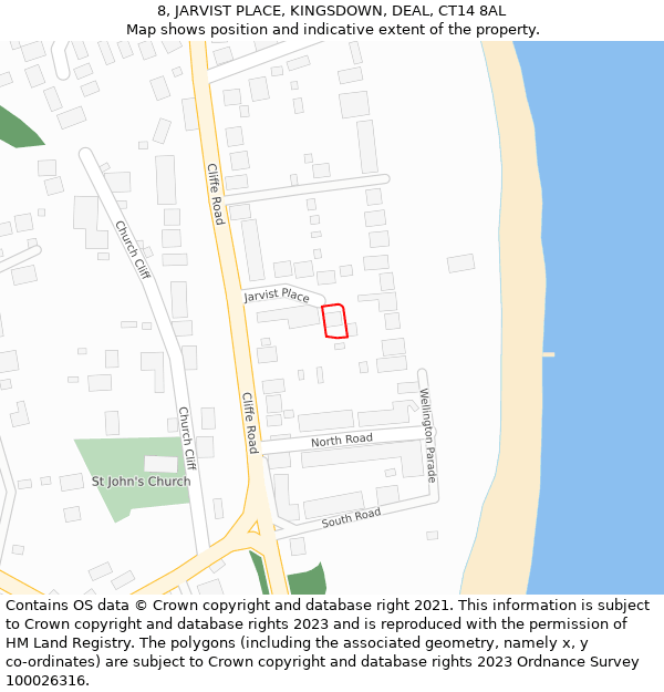 8, JARVIST PLACE, KINGSDOWN, DEAL, CT14 8AL: Location map and indicative extent of plot