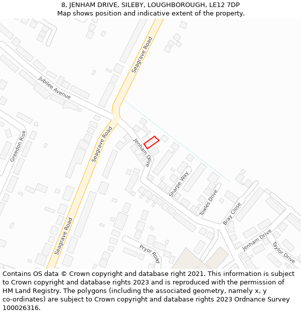 8, JENHAM DRIVE, SILEBY, LOUGHBOROUGH, LE12 7DP: Location map and indicative extent of plot