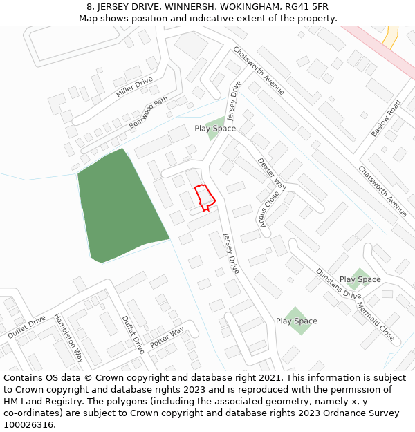 8, JERSEY DRIVE, WINNERSH, WOKINGHAM, RG41 5FR: Location map and indicative extent of plot