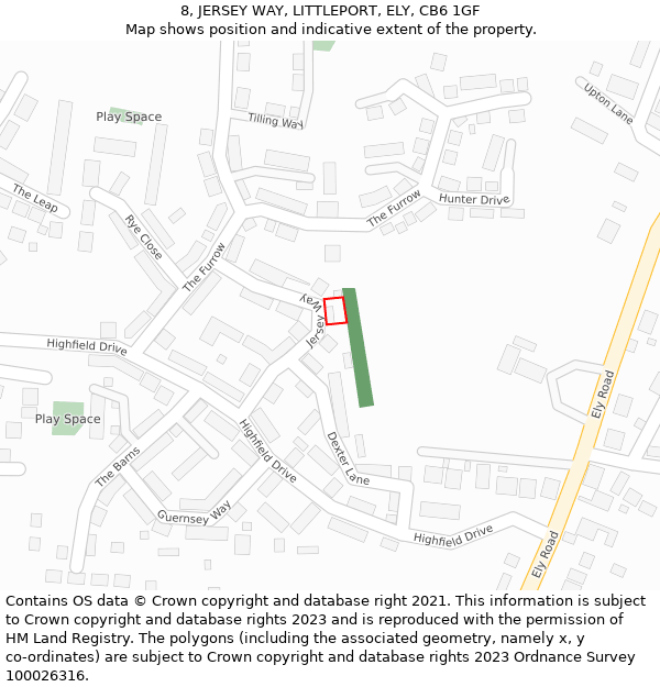 8, JERSEY WAY, LITTLEPORT, ELY, CB6 1GF: Location map and indicative extent of plot