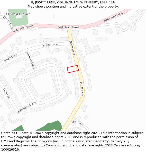 8, JEWITT LANE, COLLINGHAM, WETHERBY, LS22 5BA: Location map and indicative extent of plot