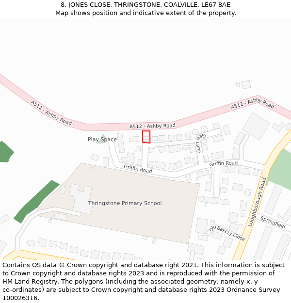 8, JONES CLOSE, THRINGSTONE, COALVILLE, LE67 8AE: Location map and indicative extent of plot
