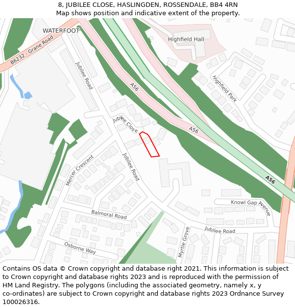 8, JUBILEE CLOSE, HASLINGDEN, ROSSENDALE, BB4 4RN: Location map and indicative extent of plot