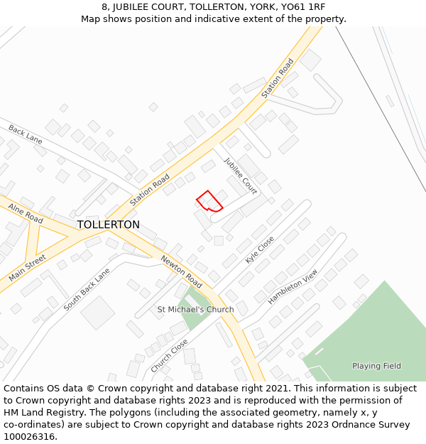 8, JUBILEE COURT, TOLLERTON, YORK, YO61 1RF: Location map and indicative extent of plot